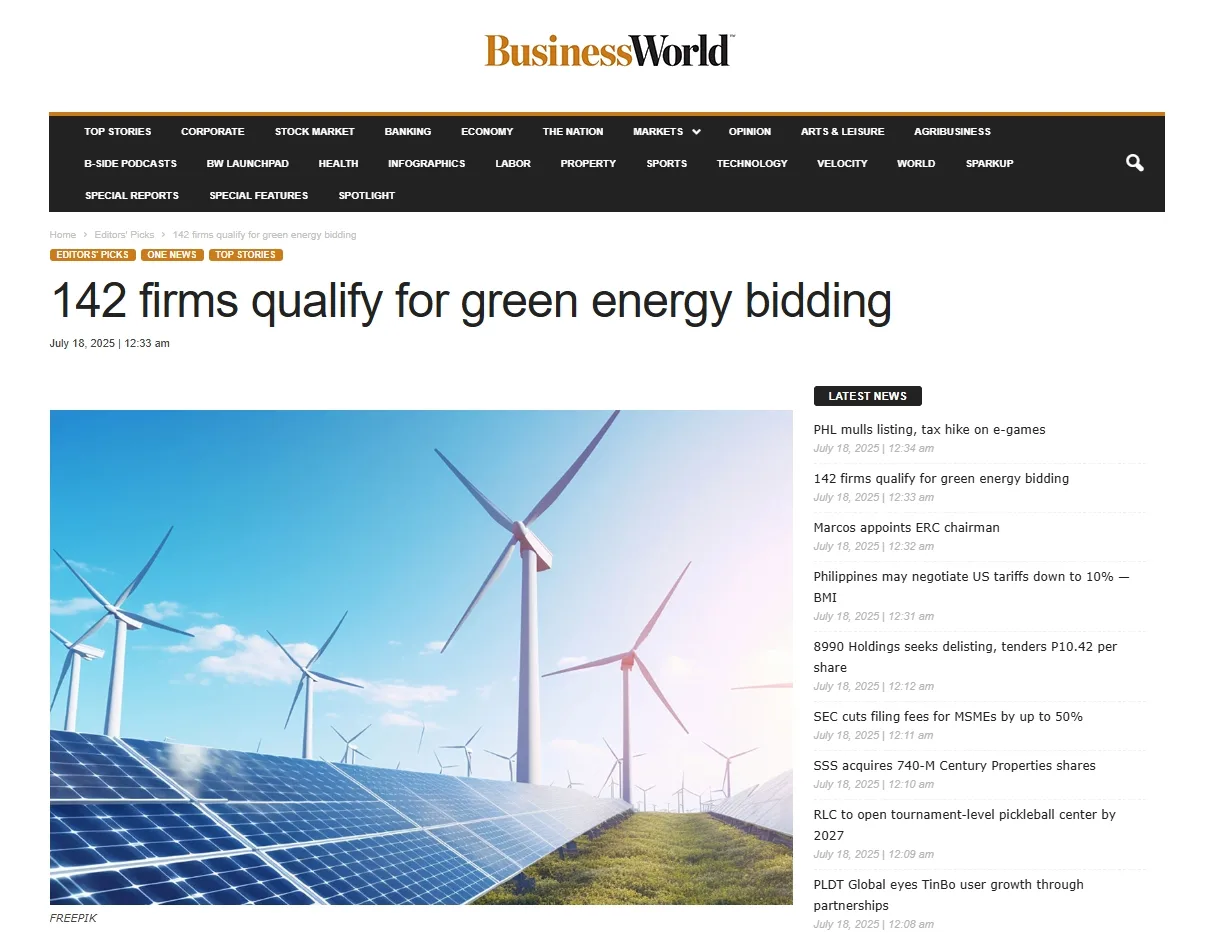 142 firms qualify for green energy bidding