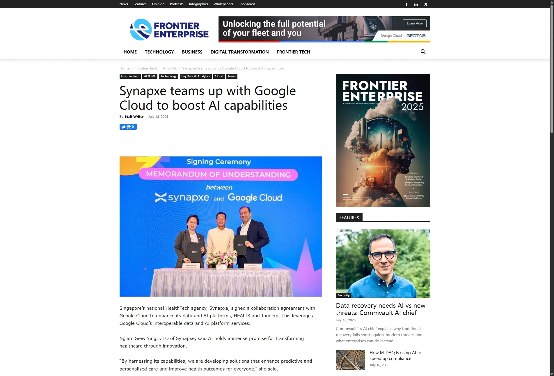 Synapxe teams up with Google Cloud to boost AI capabilities