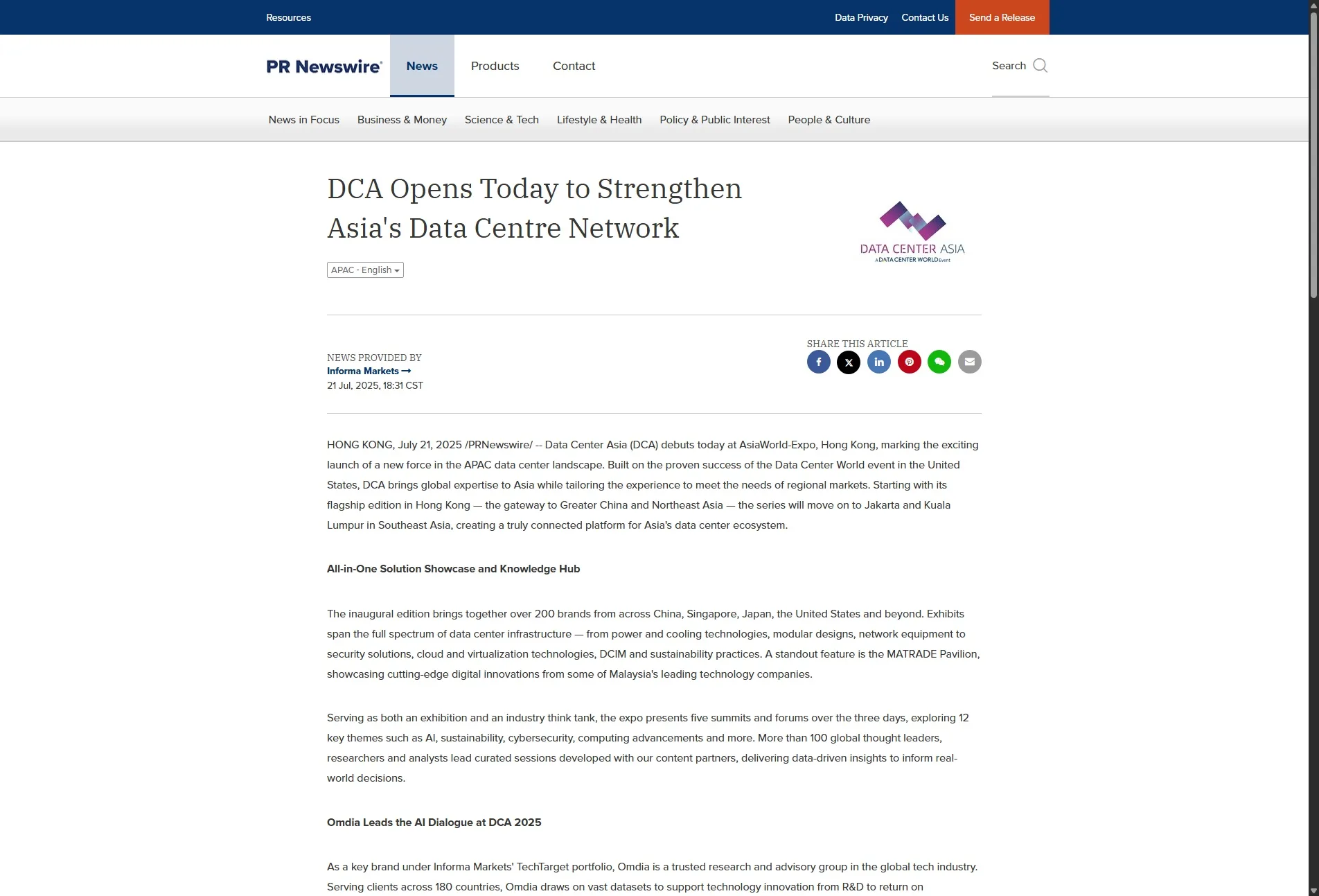 DCA Opens Today to Strengthen Asia's Data Centre Network