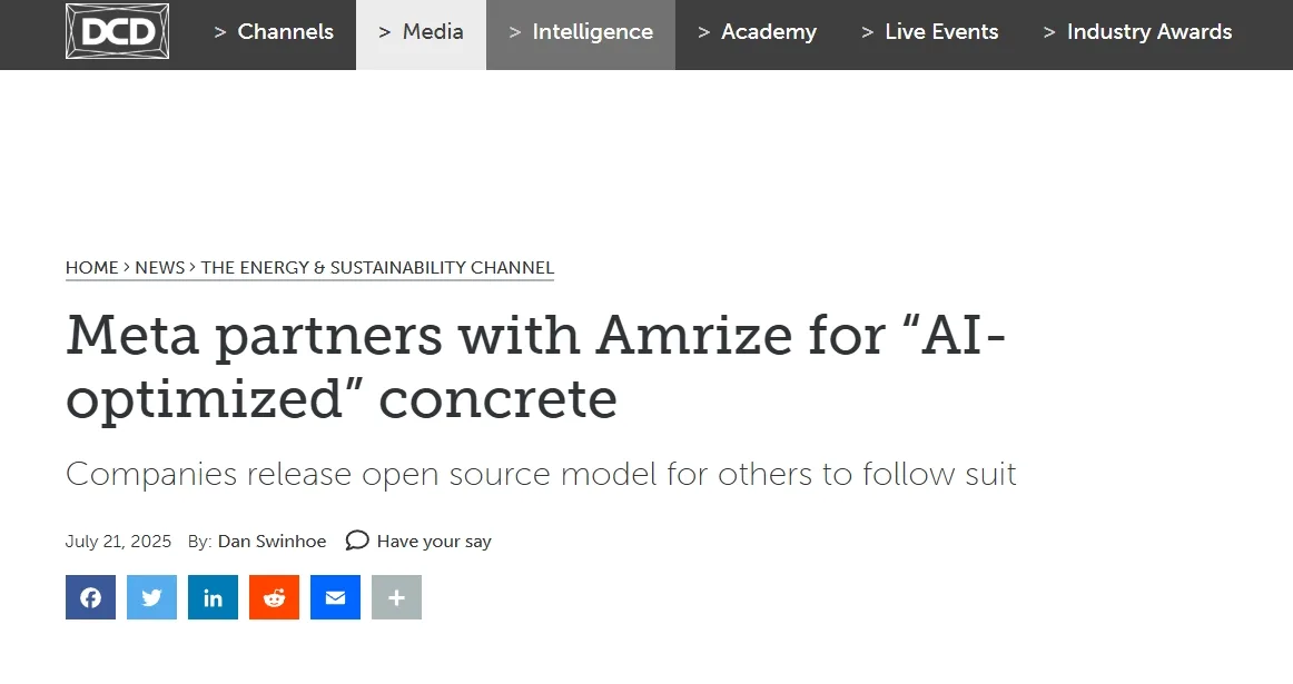 Meta partners with Amrize for “AI-optimized” concrete