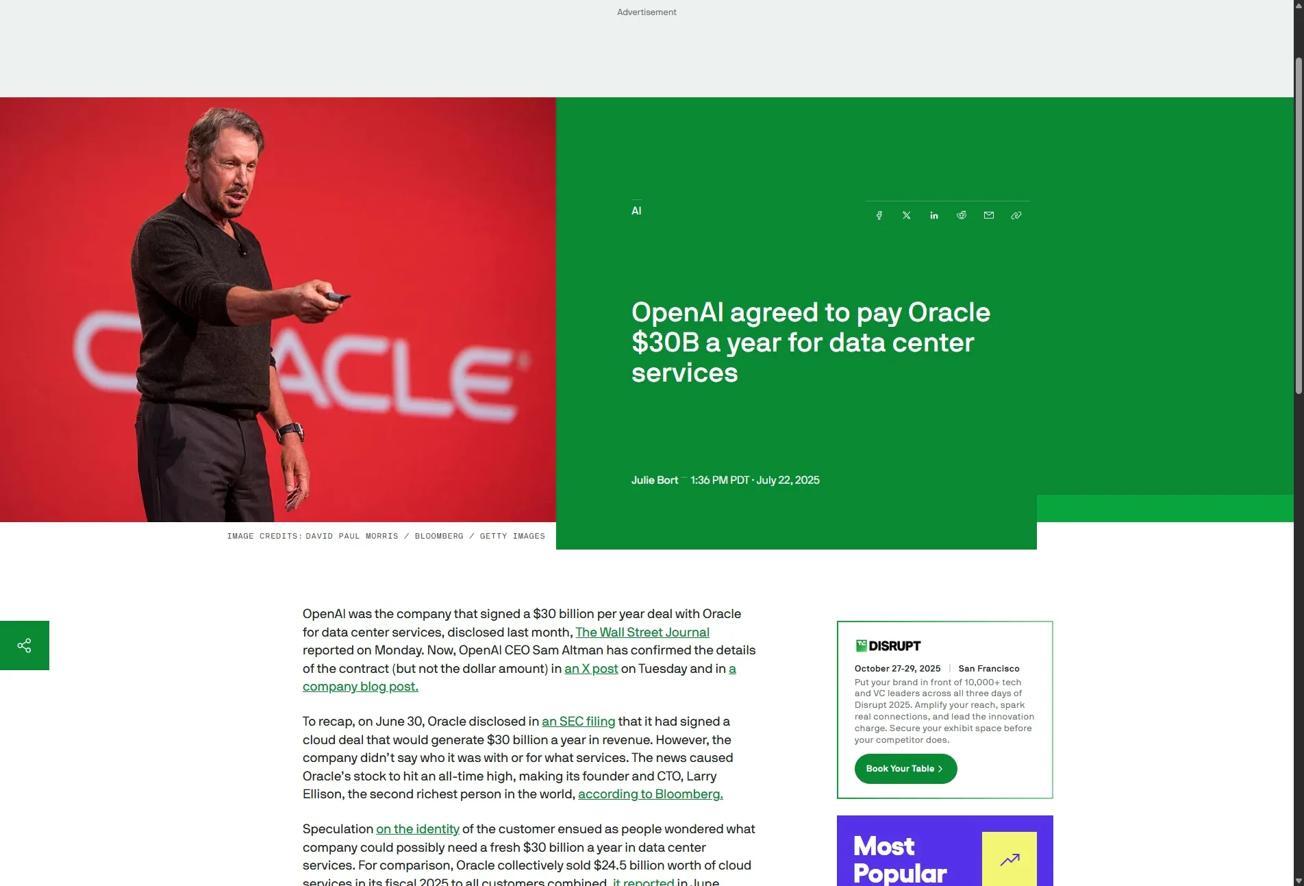 OpenAI agreed to pay Oracle $30B a year for data center services