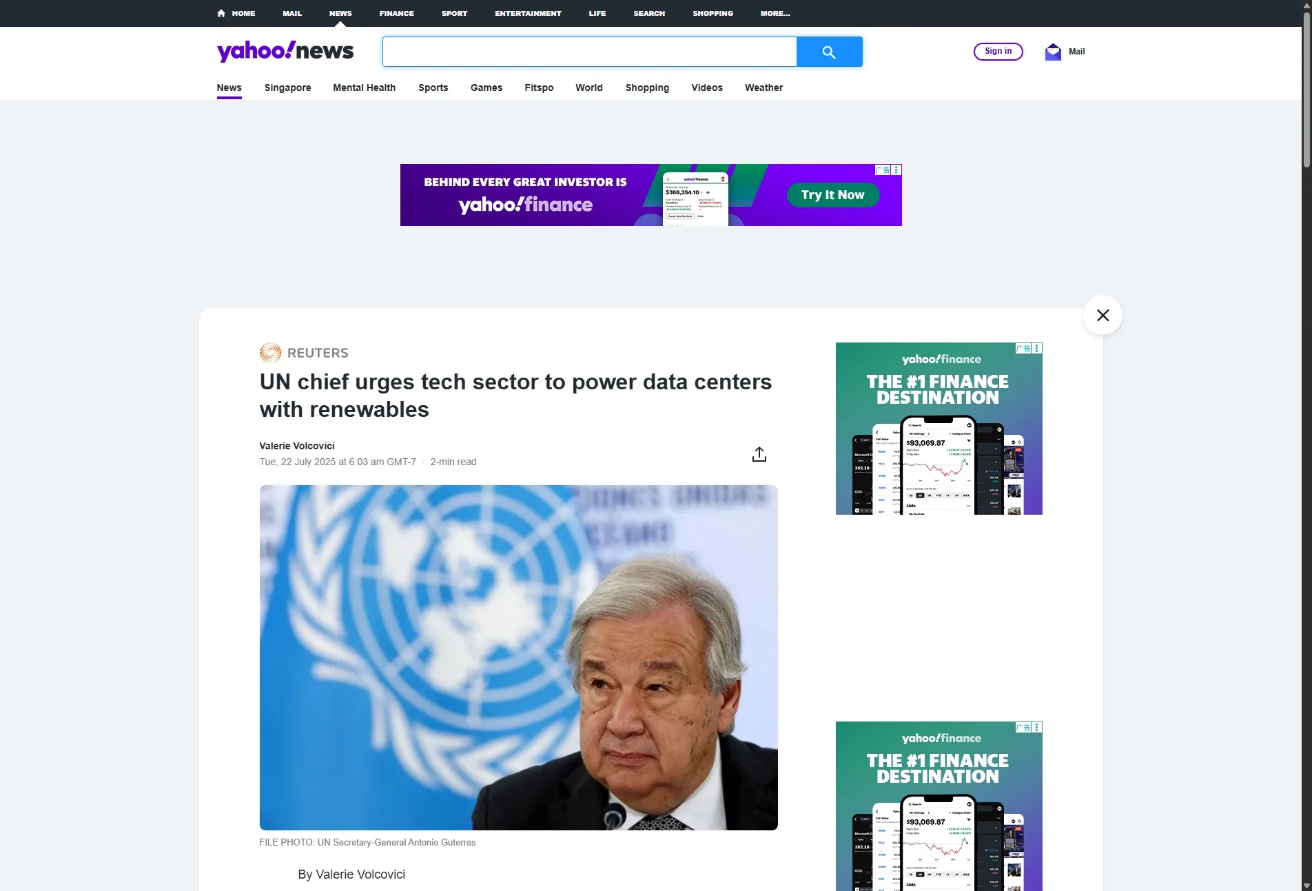 UN chief urges tech sector to power data centers with renewables