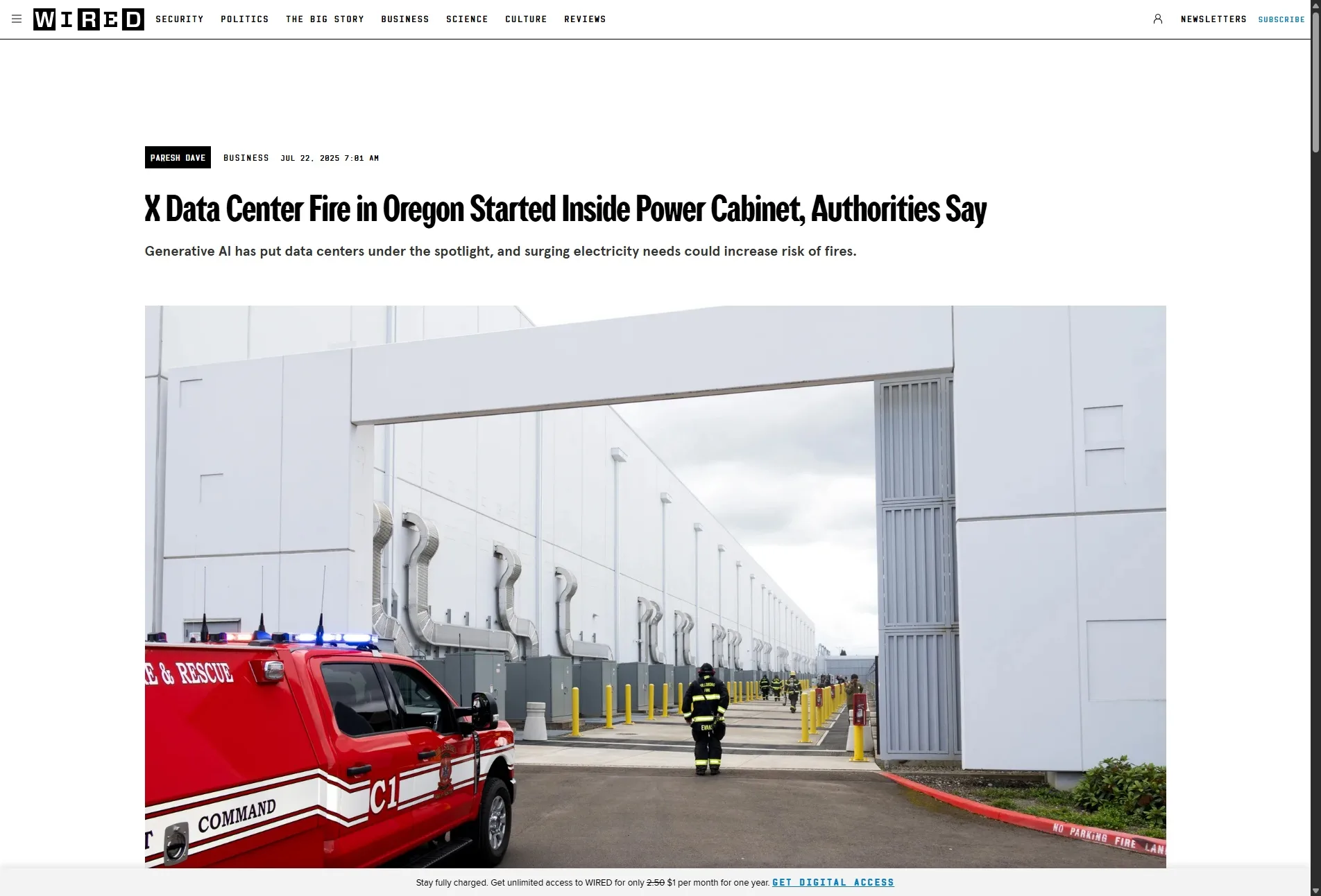 X Data Center Fire in Oregon Started Inside Power Cabinet, Authorities Say