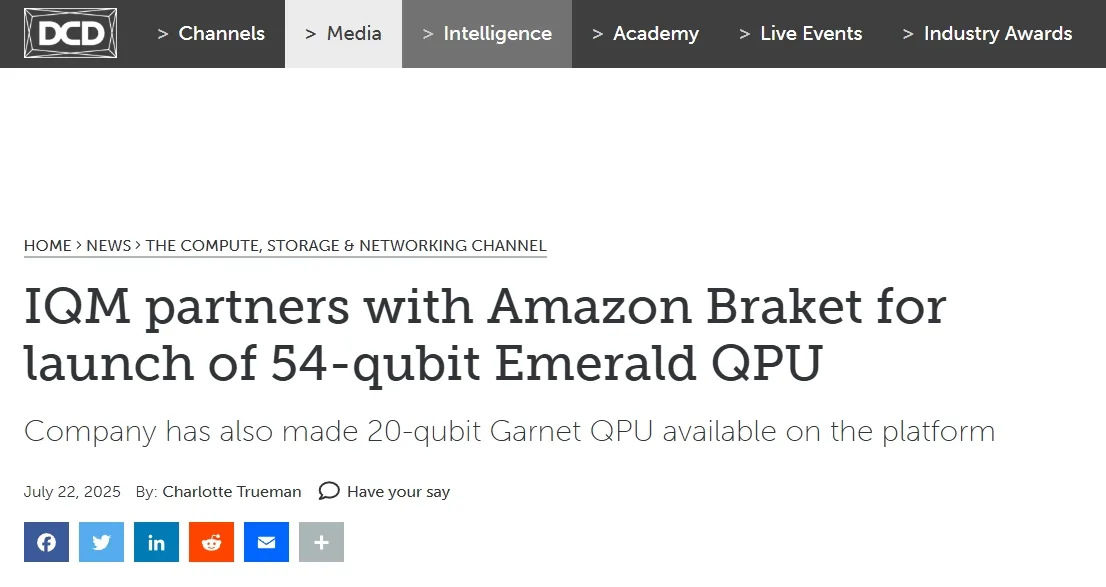 IQM partners with Amazon Braket for launch of 54-qubit Emerald QPU