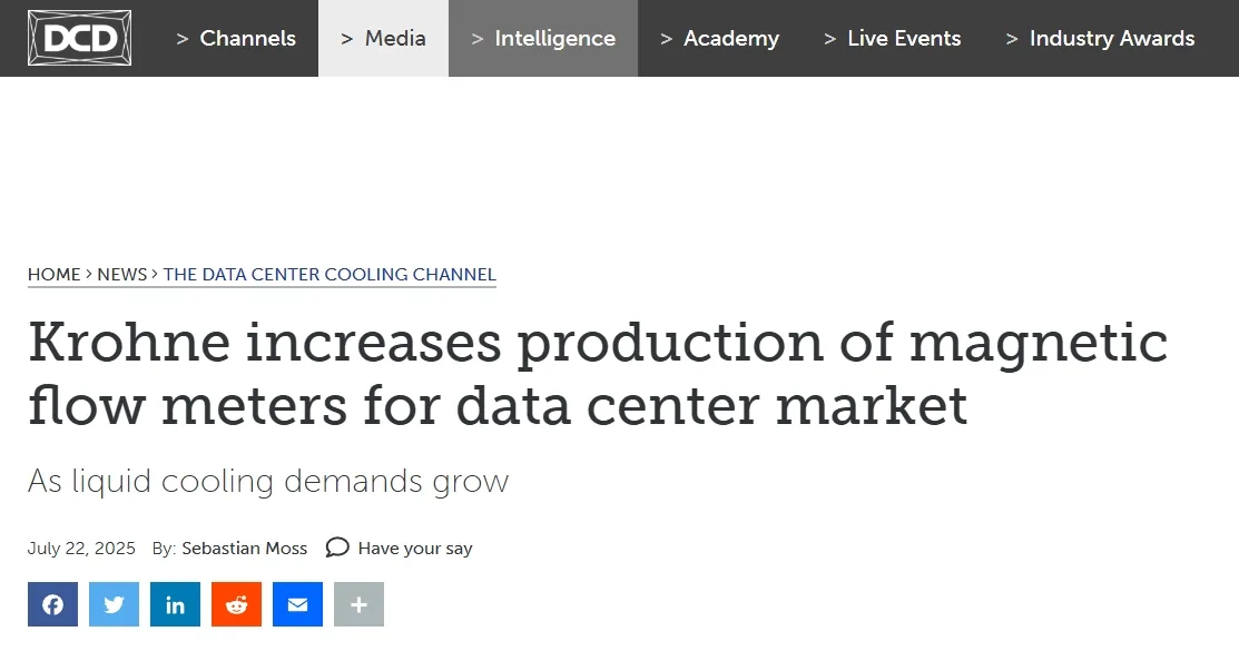 Krohne increases production of magnetic flow meters for data center market