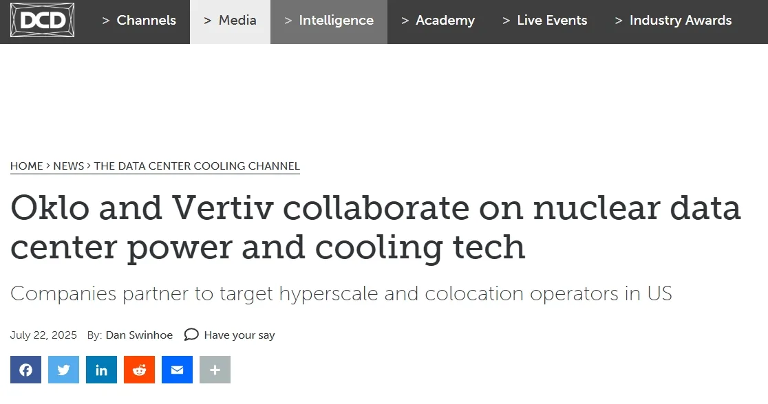 Oklo and Vertiv collaborate on nuclear data center power and cooling tech