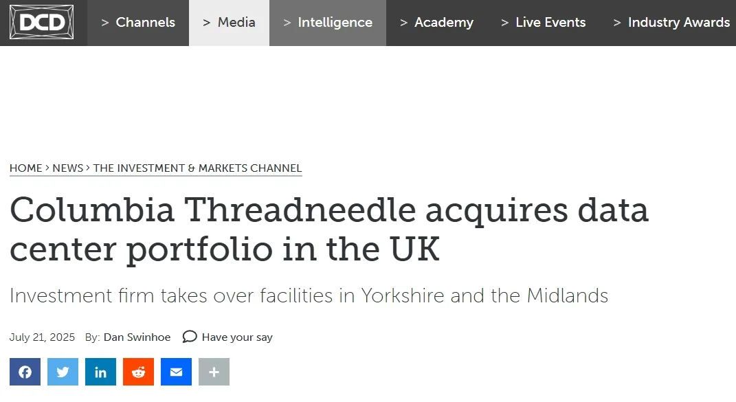 Columbia Threadneedle acquires data center portfolio in the UK