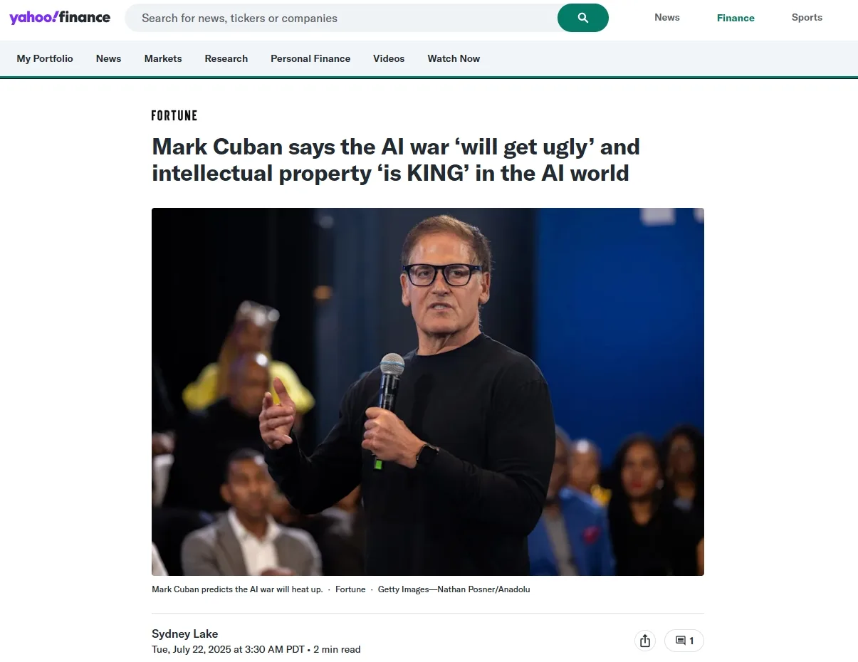 Mark Cuban says the AI war ‘will get ugly’ and intellectual property ‘is KING’ in the AI world