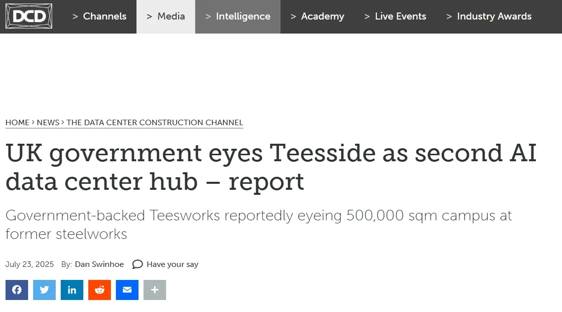 UK government eyes Teesside as second AI data center hub – report
