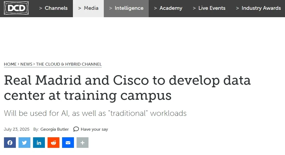 Real Madrid and Cisco to develop data center at training campus
