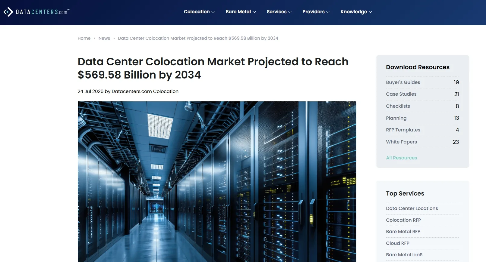 Data Center Colocation Market Projected to Reach $569.58 Billion by 2034