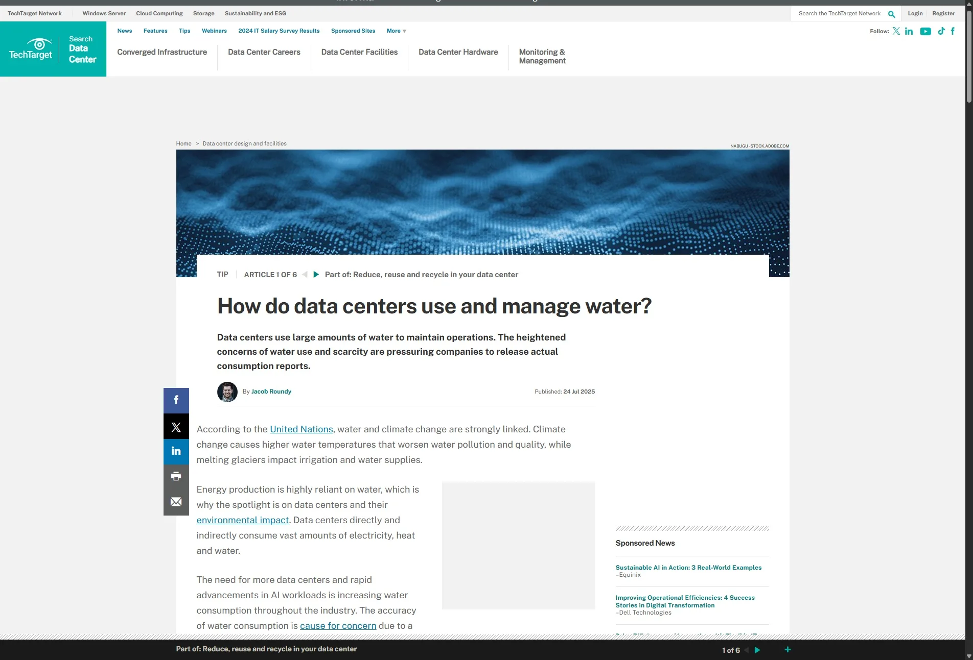 How do data centers use and manage water?