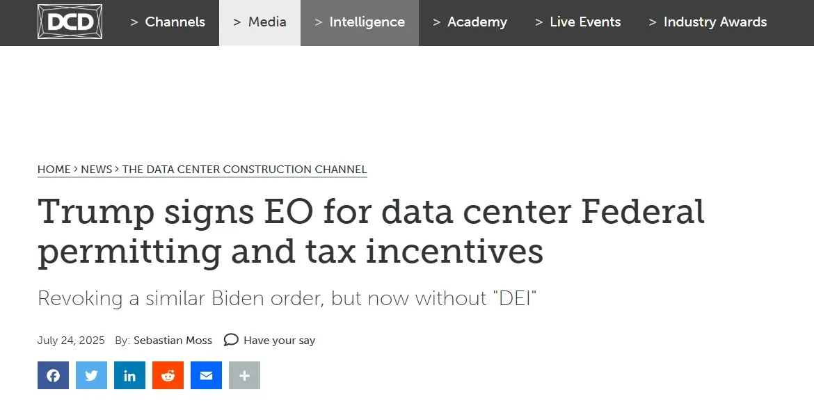 Trump signs EO for data center Federal permitting and tax incentives
