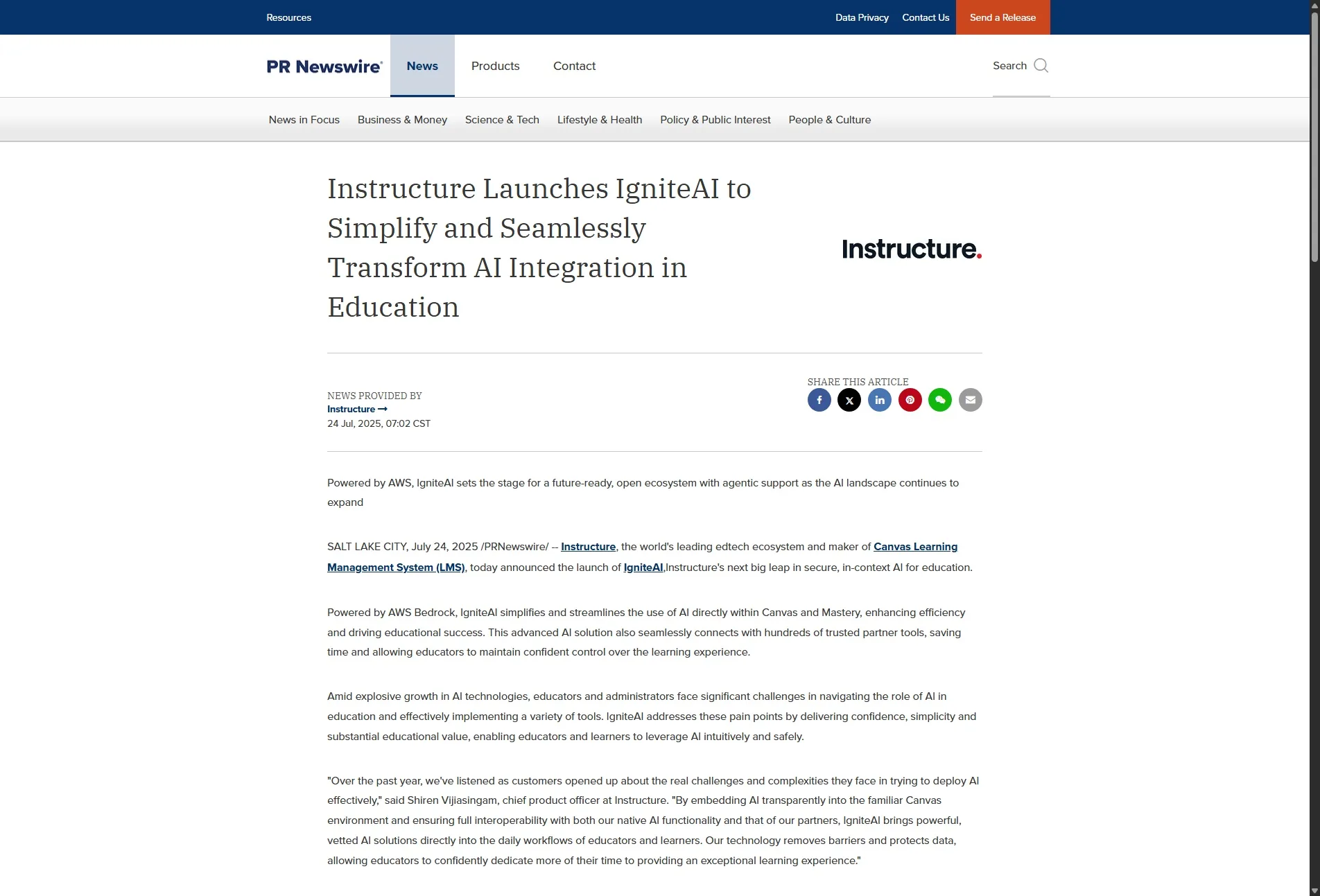 Instructure Launches IgniteAI to Simplify and Seamlessly Transform AI Integration in Education