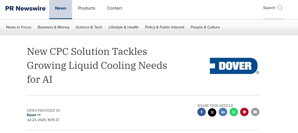 New CPC Solution Tackles Growing Liquid Cooling Needs for AI