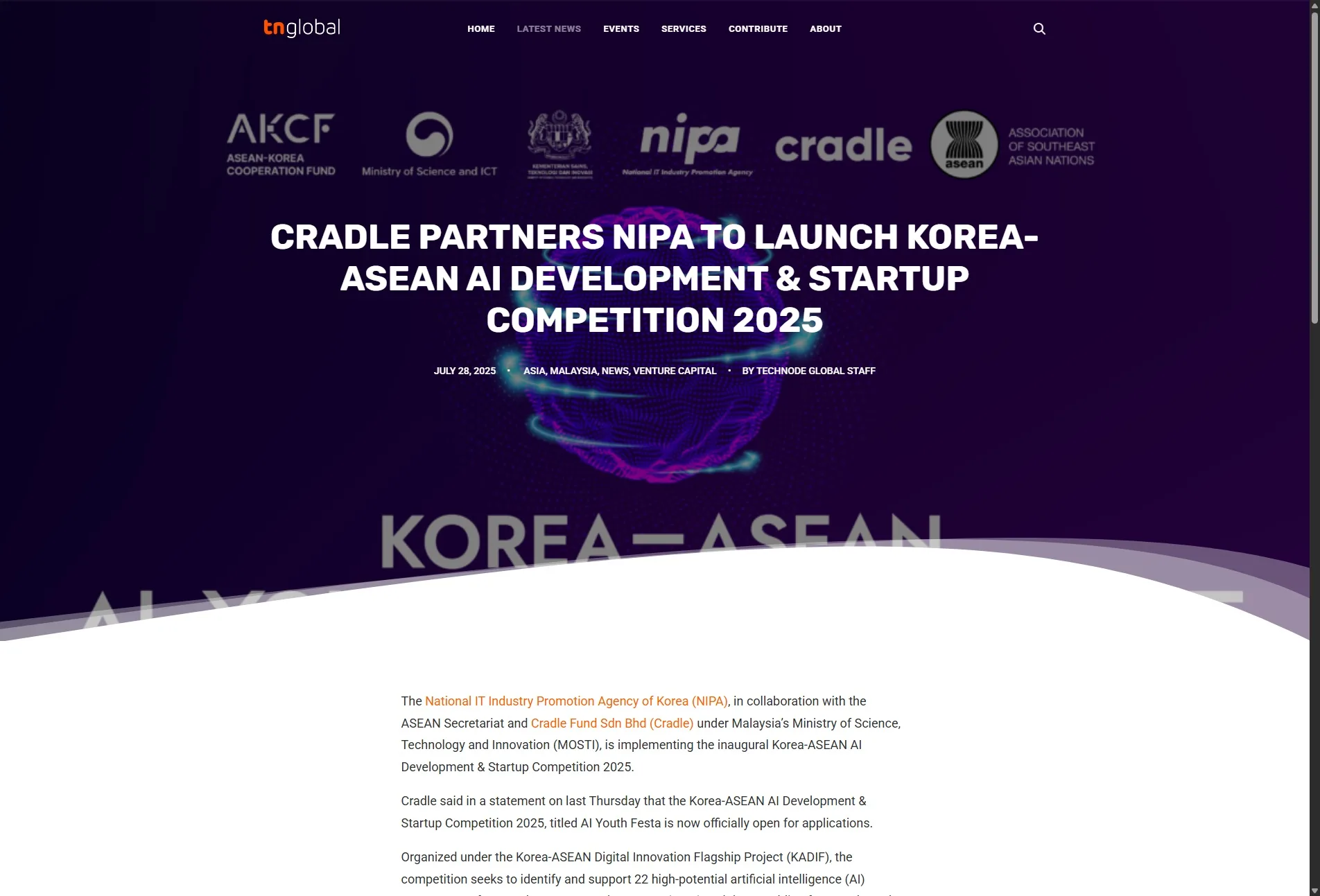 Cradle partners NIPA to launch Korea-ASEAN AI Development & Startup Competition 2025