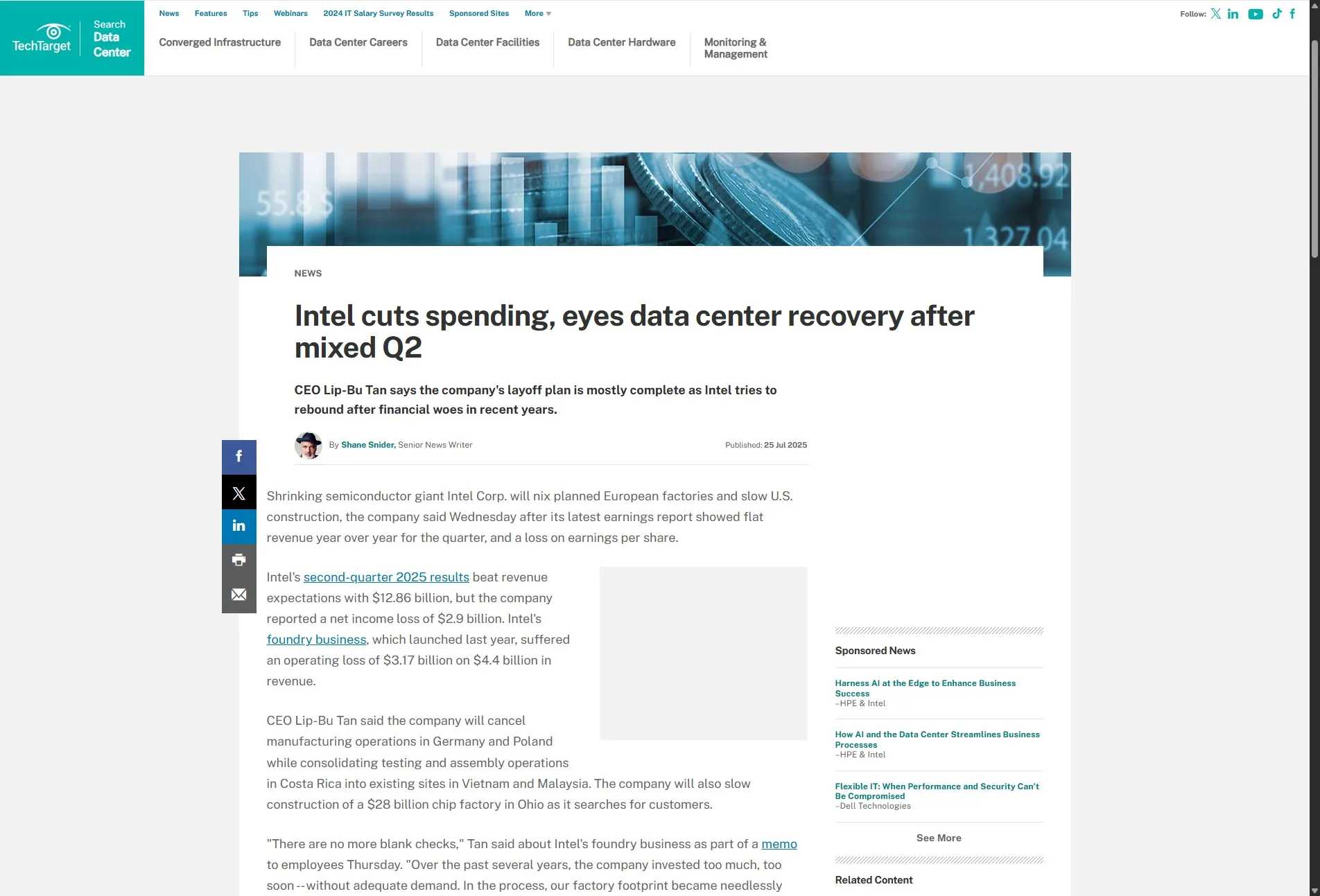 Intel cuts spending, eyes data center recovery after mixed Q2