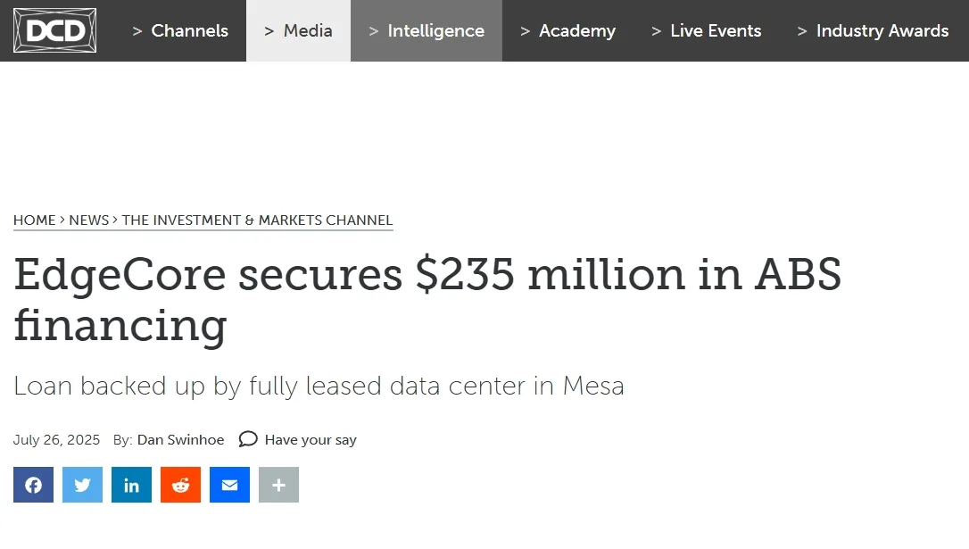 EdgeCore secures $235 million in ABS financing