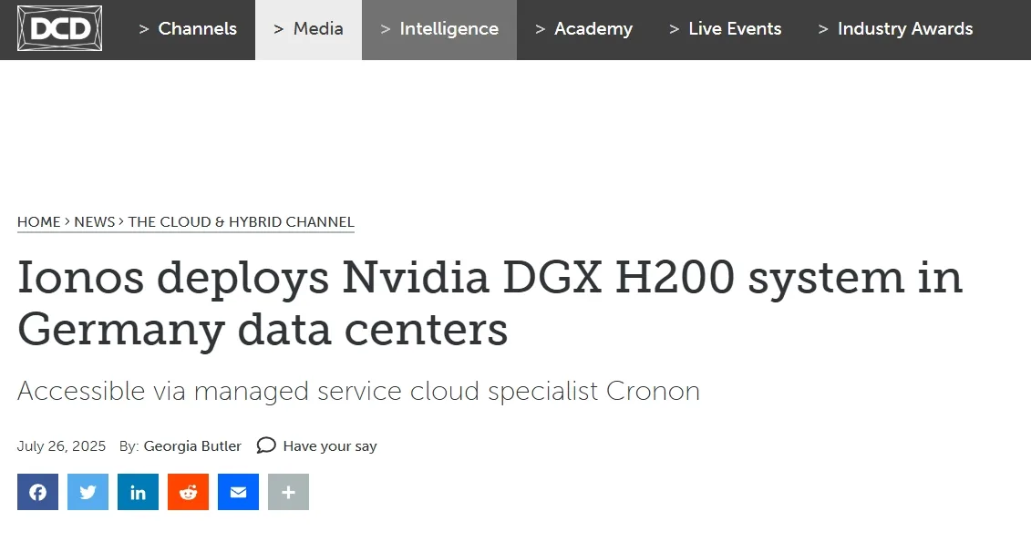 Ionos deploys Nvidia DGX H200 system in Germany data centers