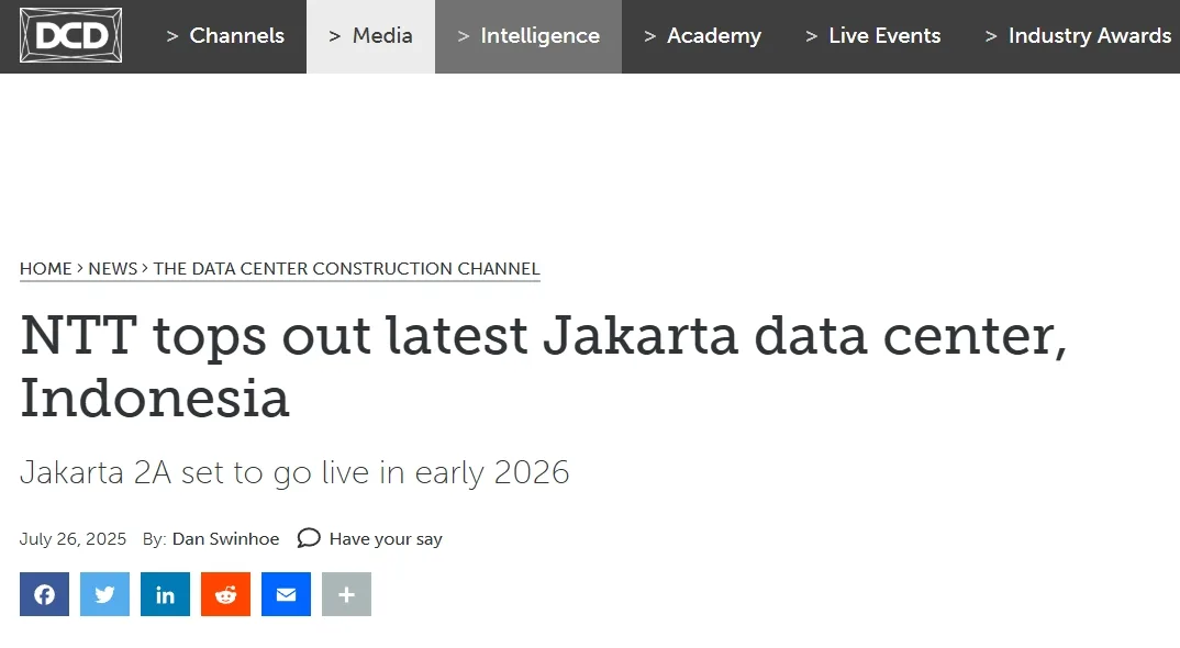 NTT tops out latest Jakarta data center, Indonesia
