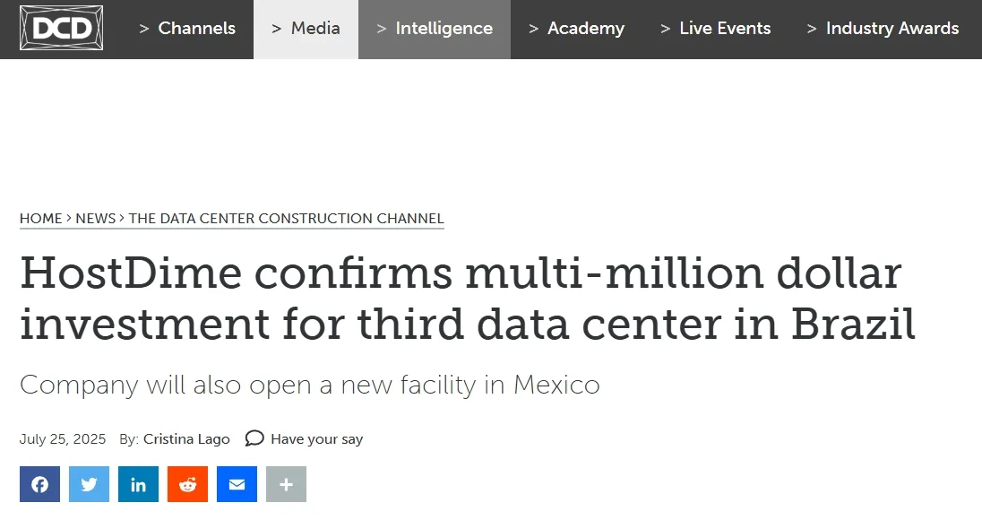 HostDime confirms multi-million dollar investment for third data center in Brazil