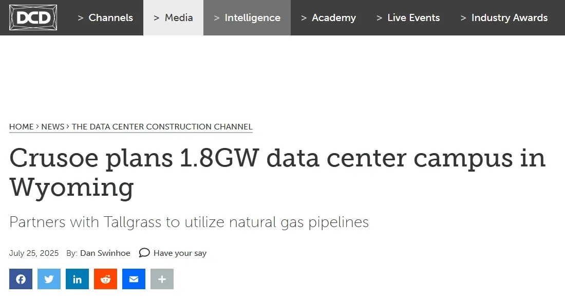 Crusoe plans 1.8GW data center campus in Wyoming