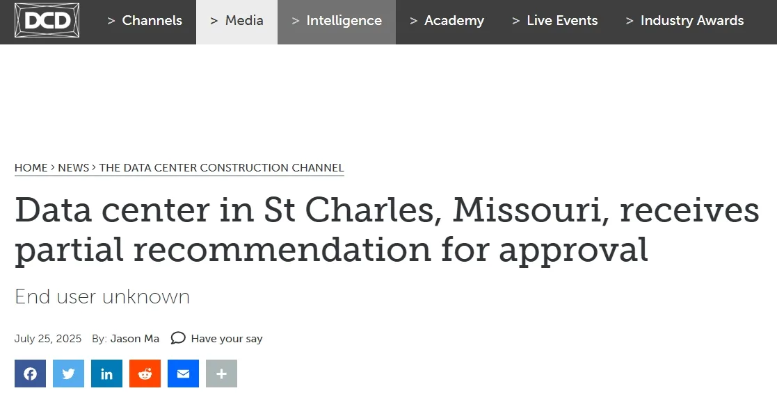 Data center in St Charles, Missouri, receives partial recommendation for approval