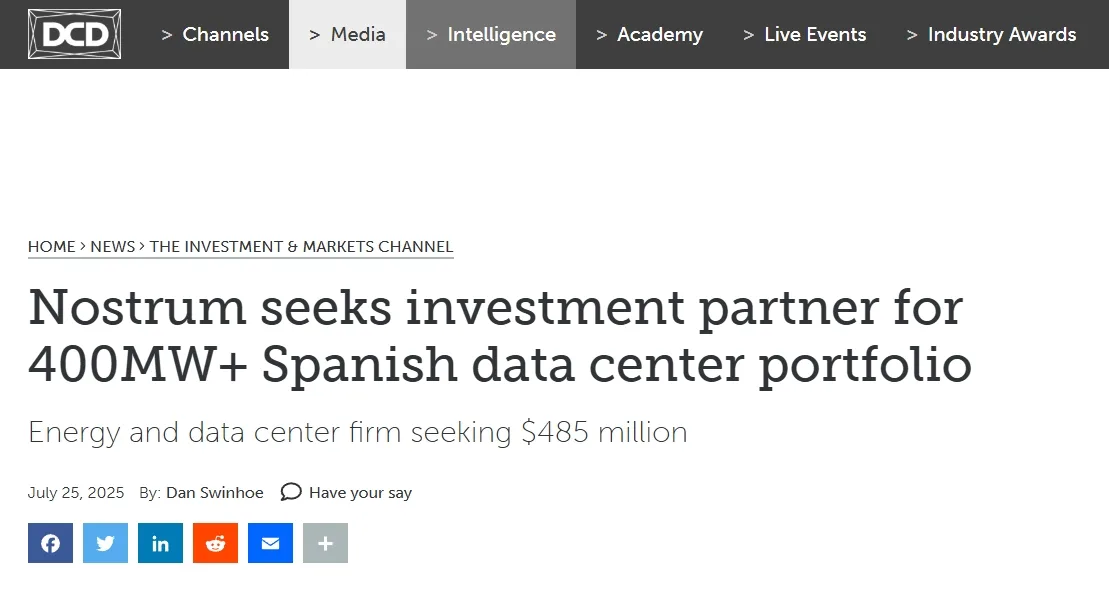 Nostrum seeks investment partner for 400MW+ Spanish data center portfolio