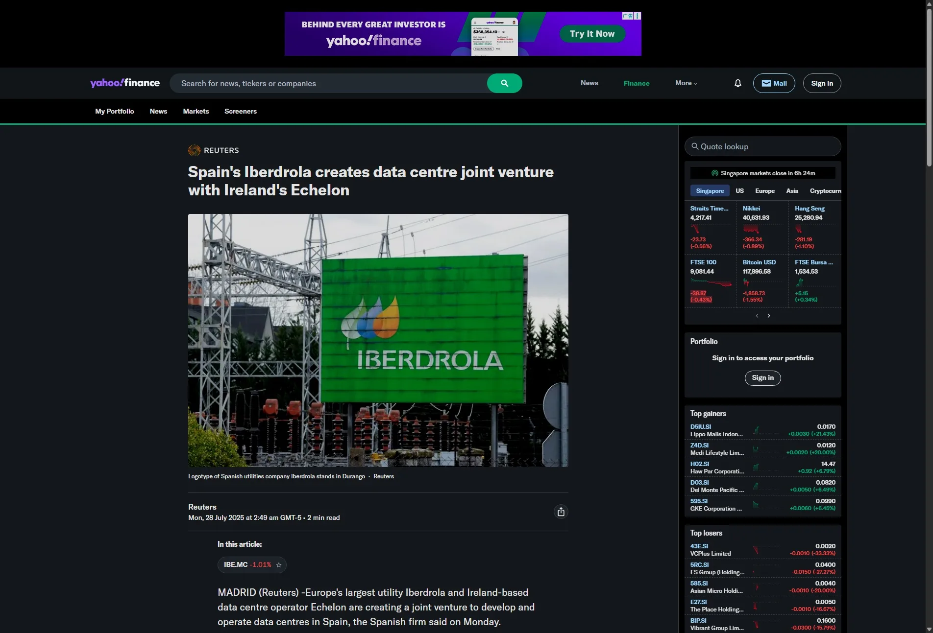 Spain's Iberdrola creates data centre joint venture with Ireland's Echelon