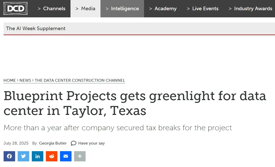 Blueprint Projects gets greenlight for data center in Taylor, Texas