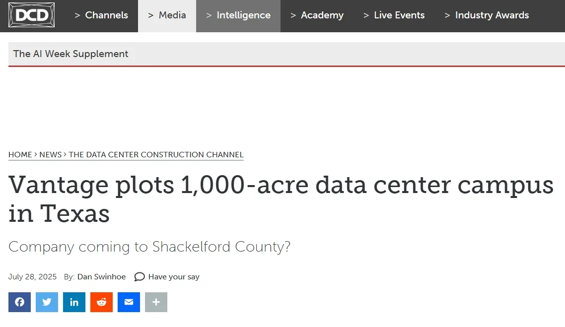 Vantage plots 1,000-acre data center campus in Texas