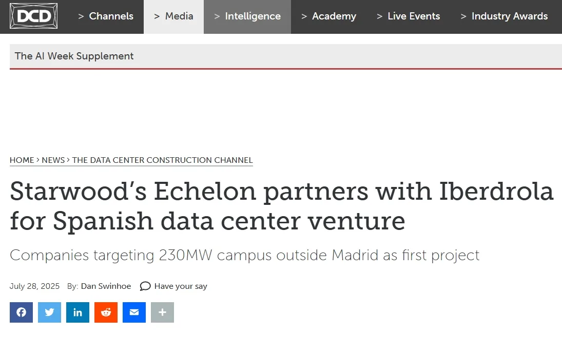 Starwood’s Echelon partners with Iberdrola for Spanish data center venture