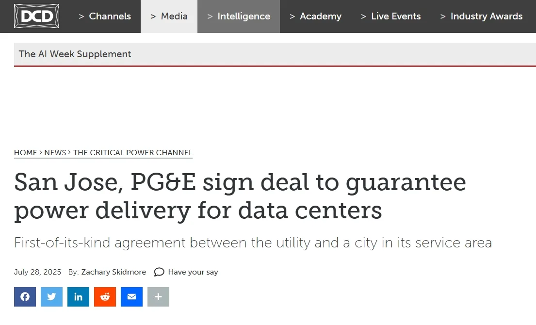 San Jose, PG&E sign deal to guarantee power delivery for data centers