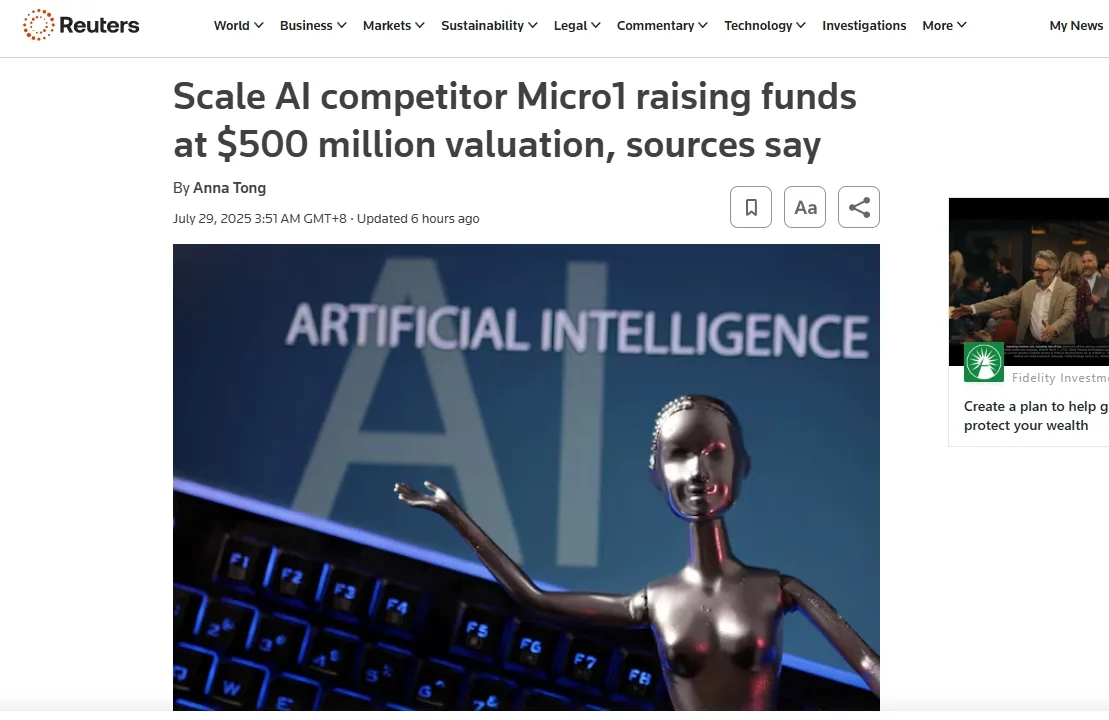 Scale AI competitor Micro1 raising funds at $500 million valuation, sources say