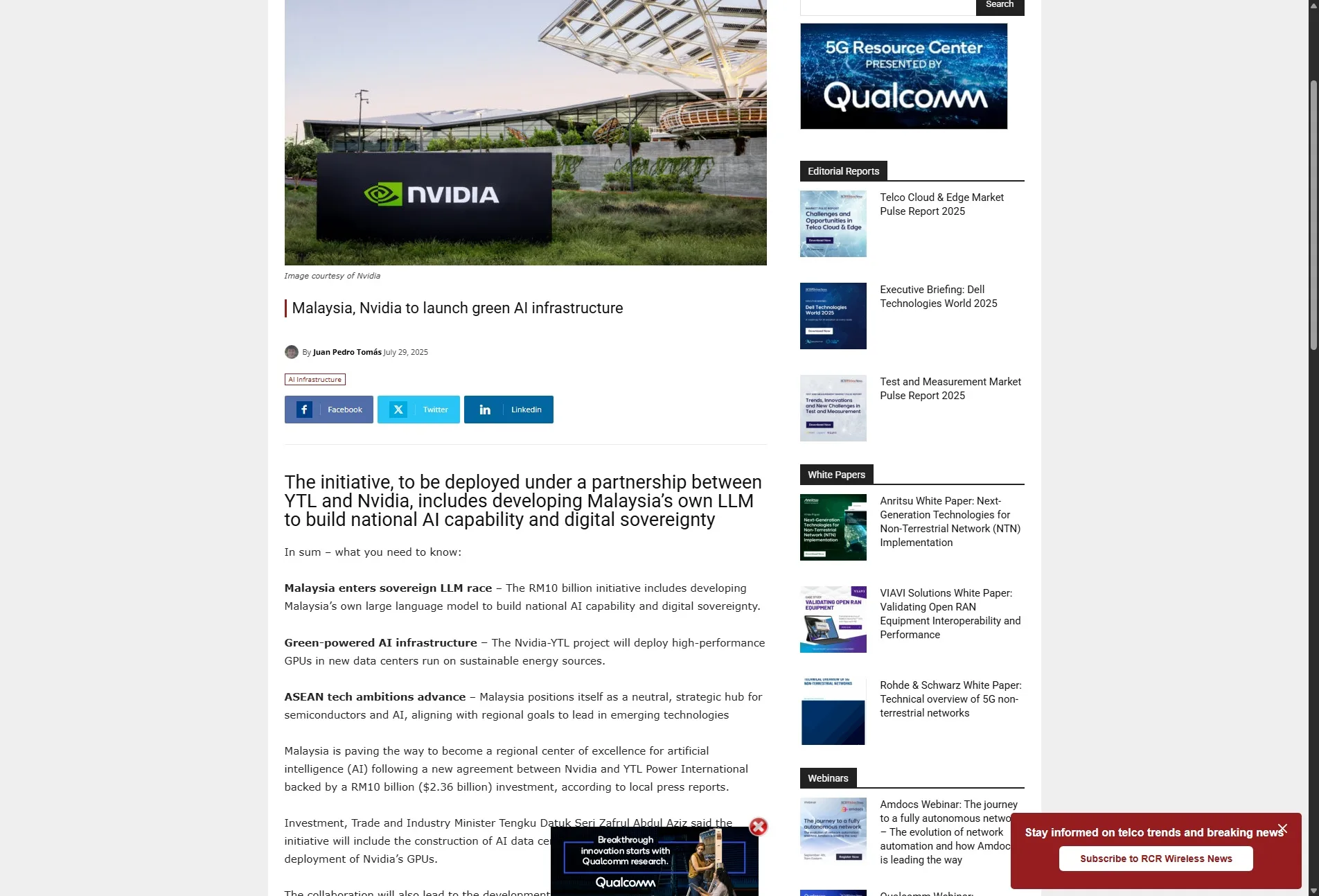 Malaysia, Nvidia to launch green AI infrastructure