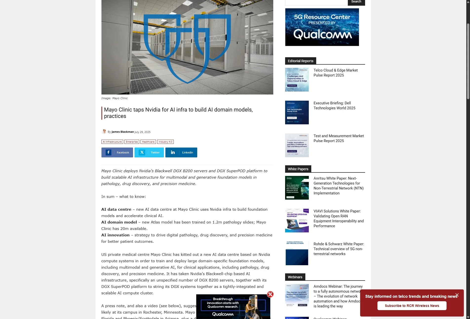 Mayo Clinic taps Nvidia for AI infra to build AI domain models, practices