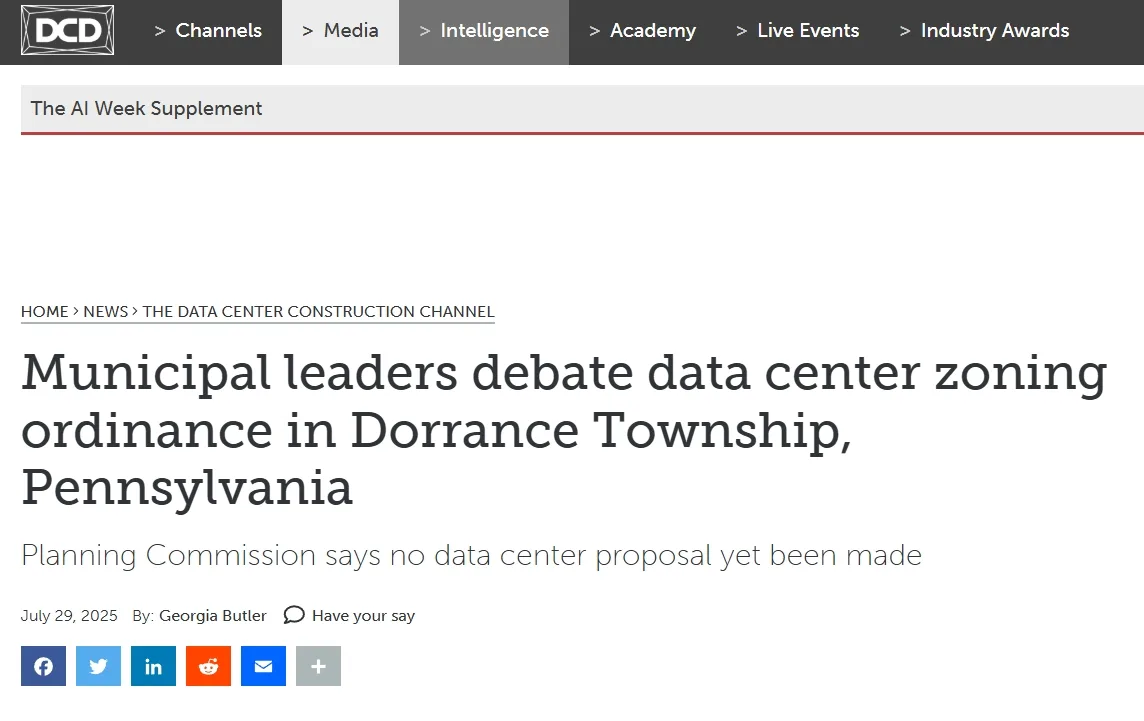 Municipal leaders debate data center zoning ordinance in Dorrance Township, Pennsylvania