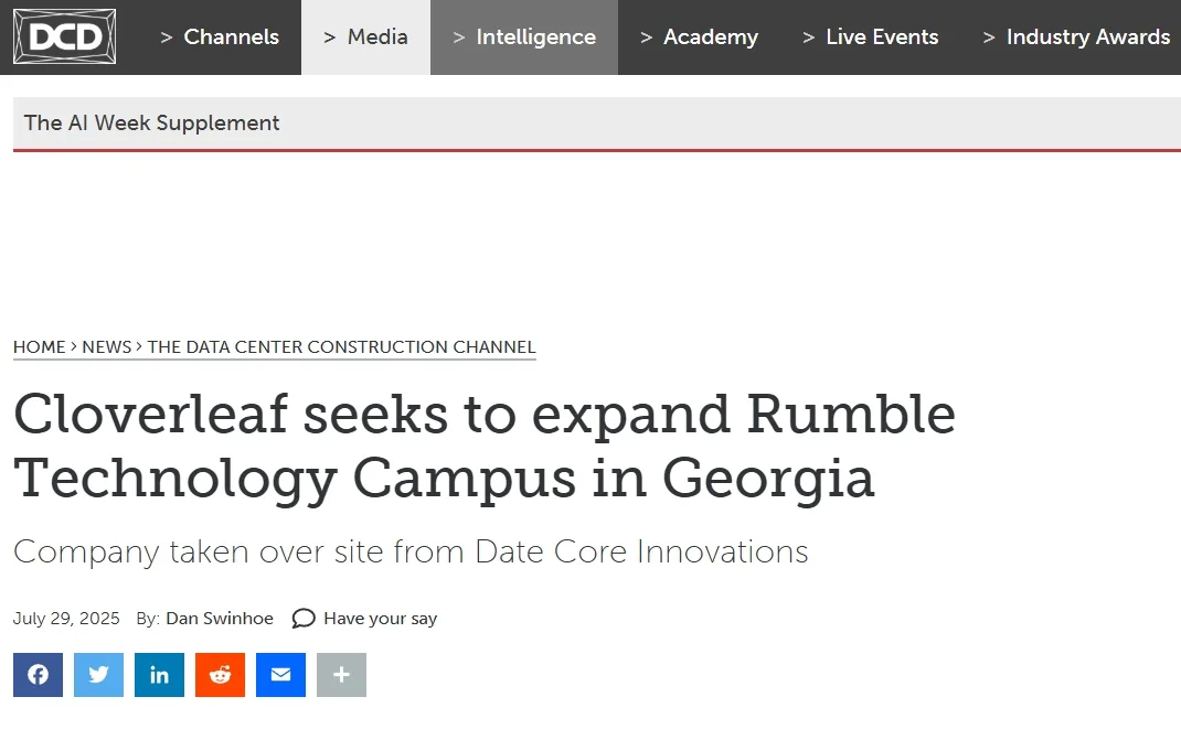 Cloverleaf seeks to expand Rumble Technology Campus in Georgia