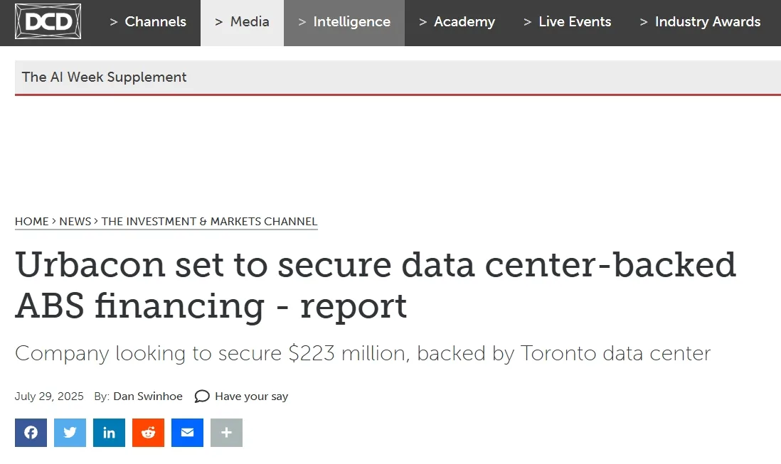 Urbacon set to secure data center-backed ABS financing - report