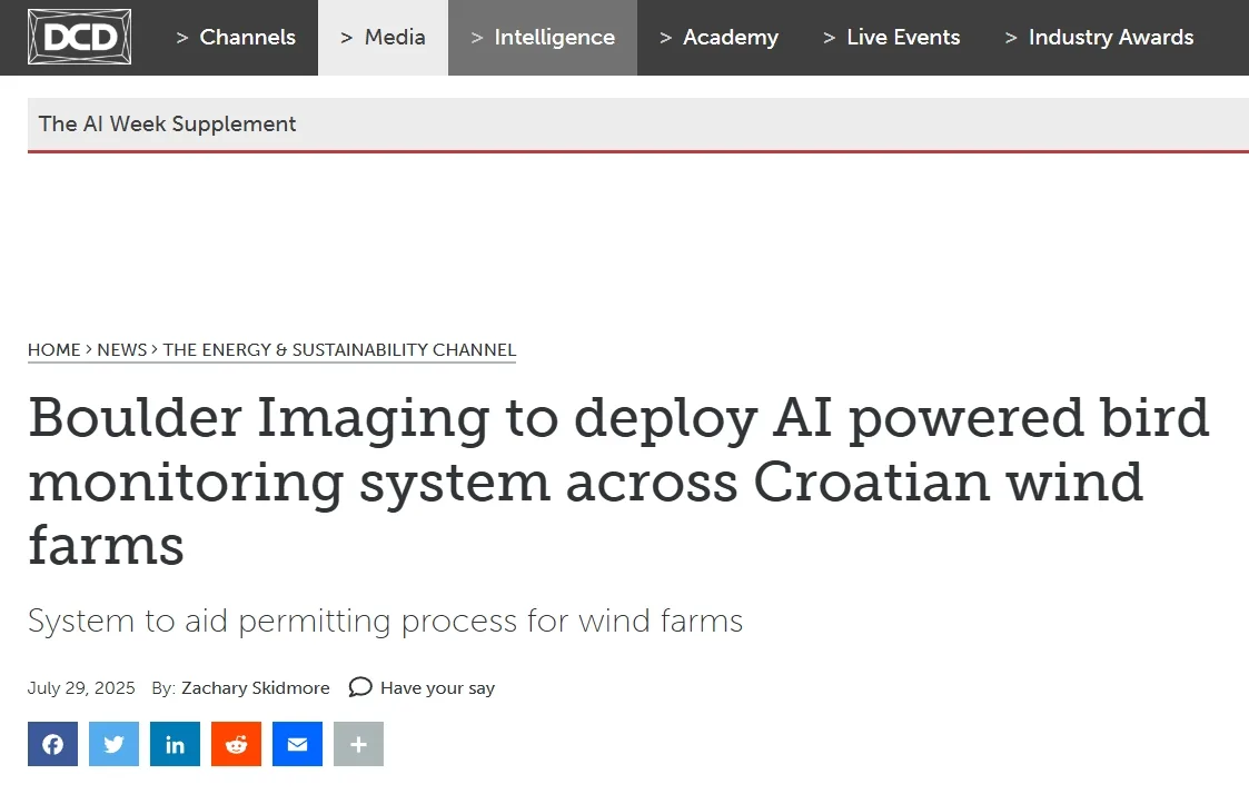 Boulder Imaging to deploy AI powered bird monitoring system across Croatian wind farms