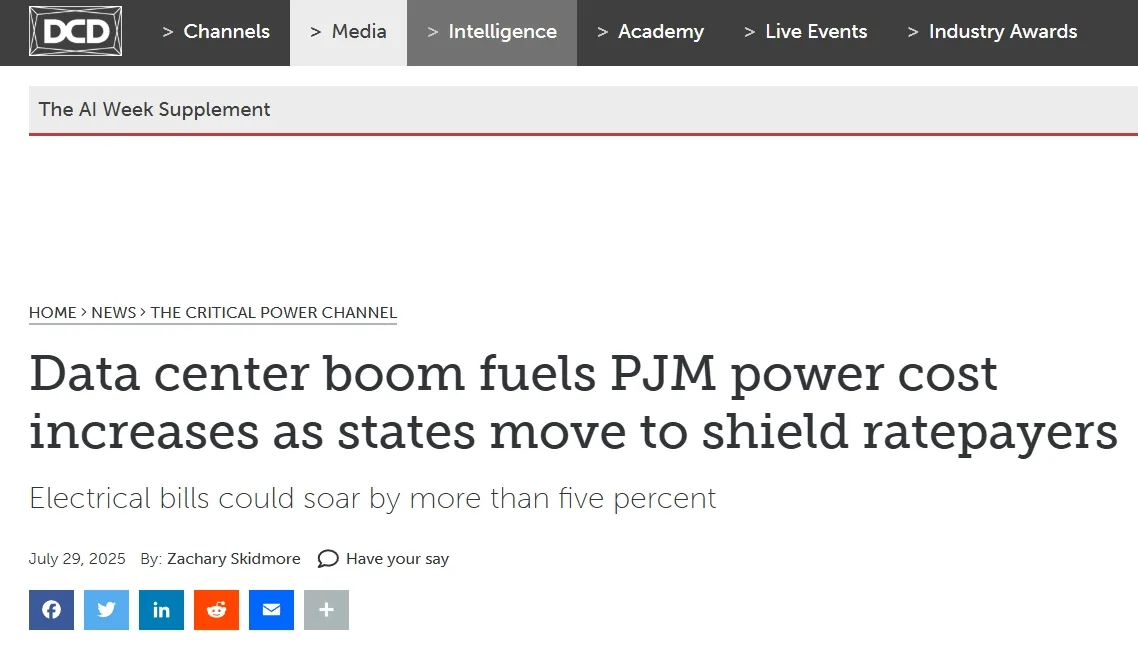 Data center boom fuels PJM power cost increases as states move to shield ratepayers