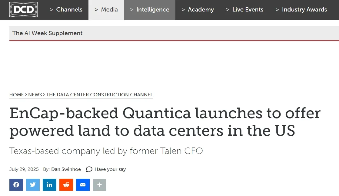 EnCap-backed Quantica launches to offer powered land to data centers in the US
