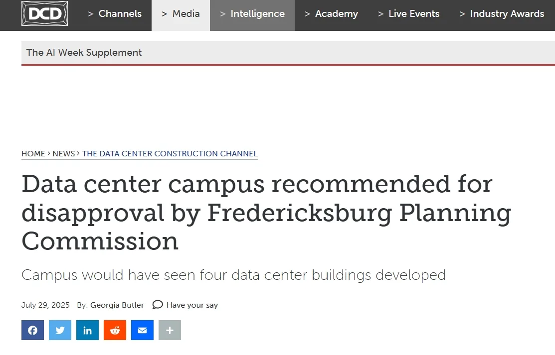 Data center campus recommended for disapproval by Fredericksburg Planning Commission
