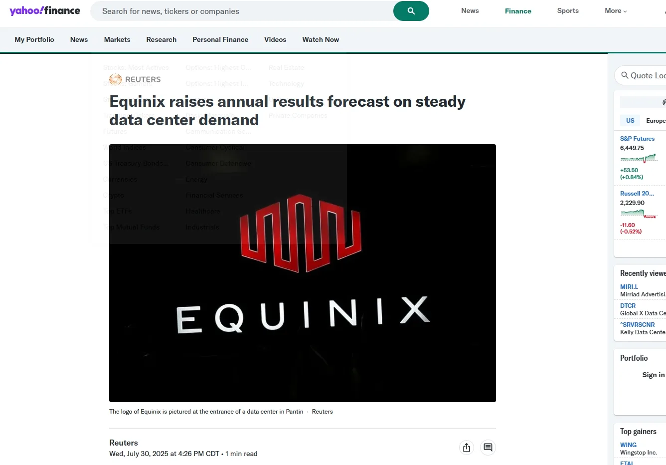 Equinix raises annual results forecast on steady data center demand