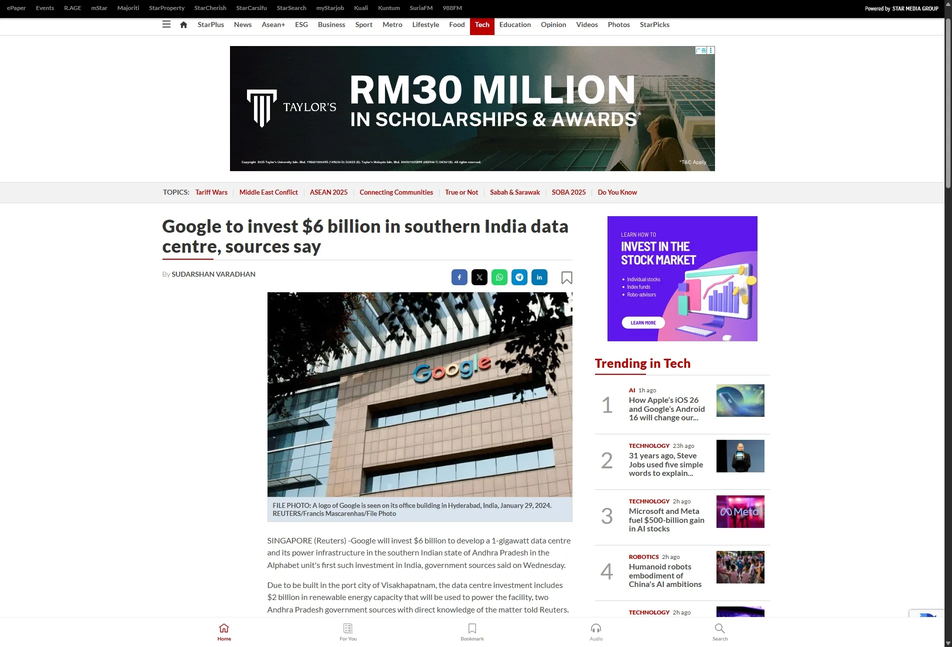 Google to invest $6 billion in southern India data centre, sources say