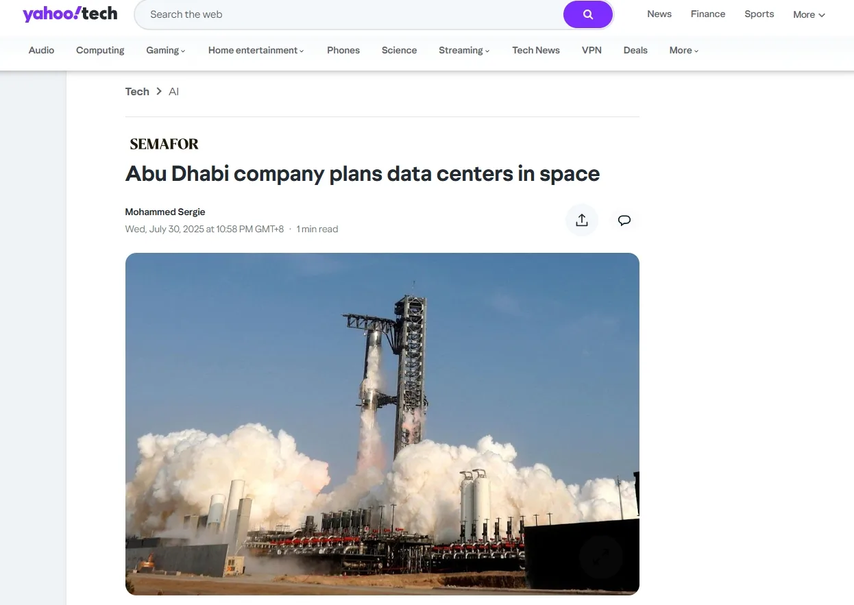 Abu Dhabi company plans data centers in space