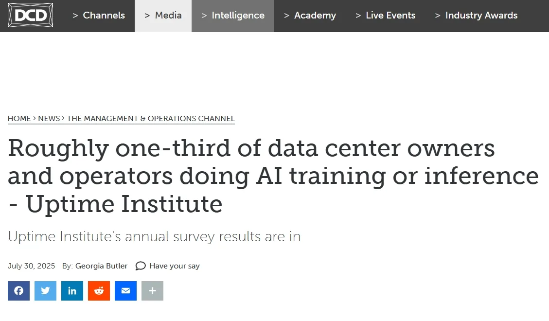 Roughly one-third of data center owners and operators doing AI training or inference - Uptime Institute