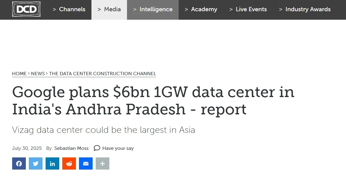 Google plans $6bn 1GW data center in India's Andhra Pradesh - report