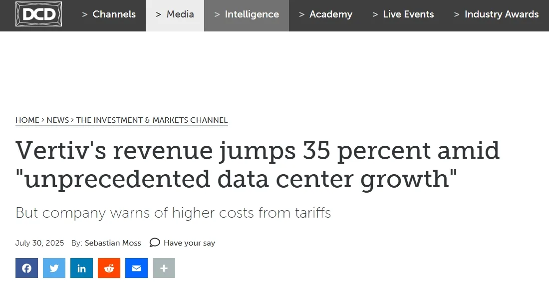 Vertiv's revenue jumps 35 percent amid "unprecedented data center growth"