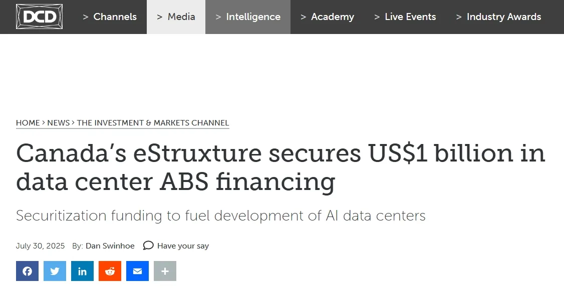 Canada’s eStruxture secures US$1 billion in data center ABS financing